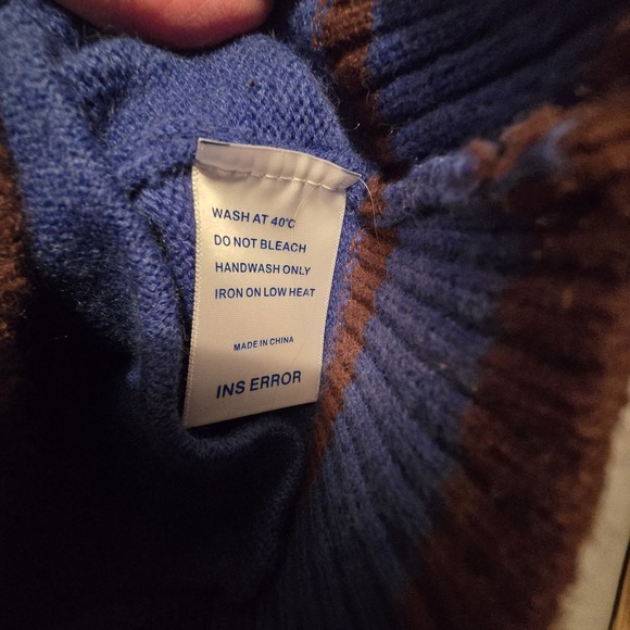 Ins Error Graphic Cardigan Sweater Men's Size MED Blue Brown Last Episode Heavy - Picture 6 of 11